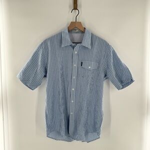 Criquet Seersucker Vented Button Down Short Sleeve Shirt Summer Preppy Sz Medium